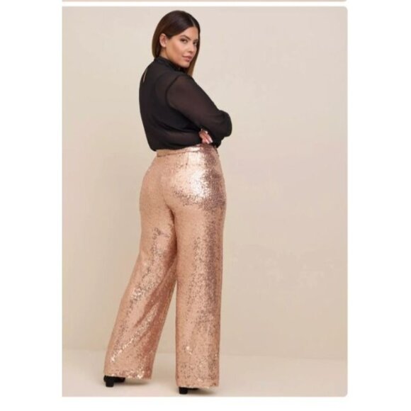 Torrid Pull-On Wide Leg Sequin High-Rise Pant Champagne size 2X short new - Picture 8 of 8